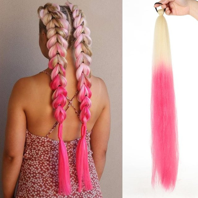 LUPU Synthetische Pferdeschwanz-Verlängerung, Ombre Rosa Lila Blau, 26 Inches - Bild 1