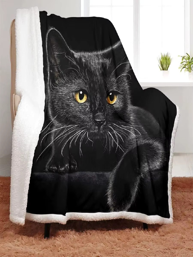 YISUMEI Black Cat Sherpa-Decke aus weichem Plüsch und Fleece für Erwachsene, Schwarz, B/T: 127 x 101 cm - Bild 2