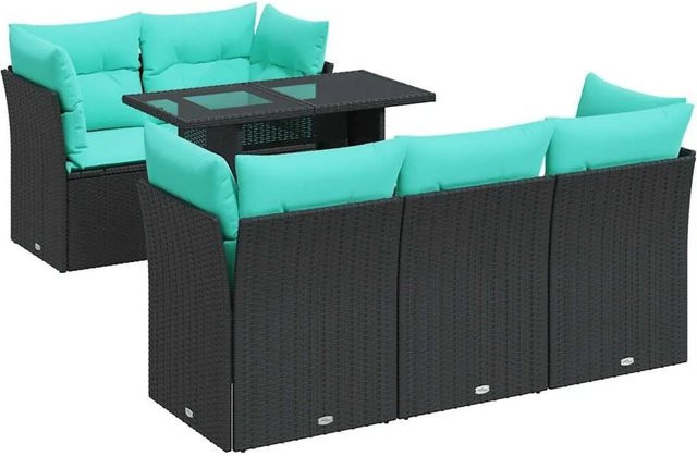 vidaXL 6-teilige Garten-Sofagarnitur aus Poly-Rattan mit Kissen in Schwarz - Bild 1