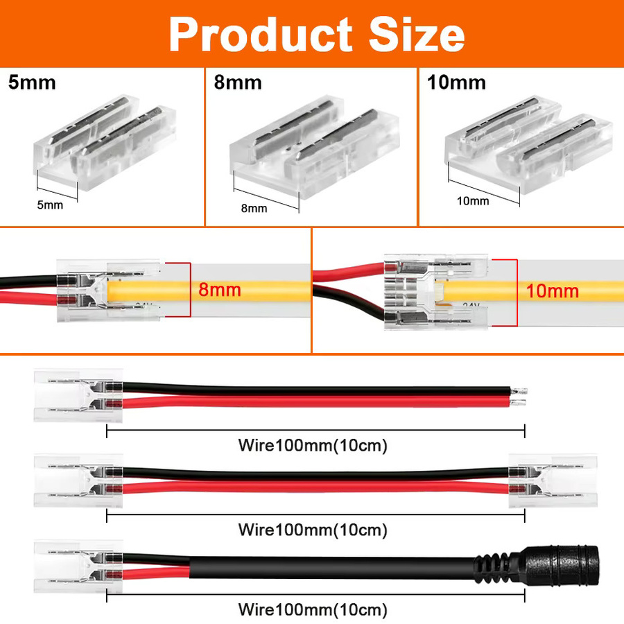 Asign 5er Set COB LED Streifen Stecker Eckverbinder für 2pin 3pin 4pin, transparent, Breite: 5 mm, 8 mm oder 10 mm - Bild 2