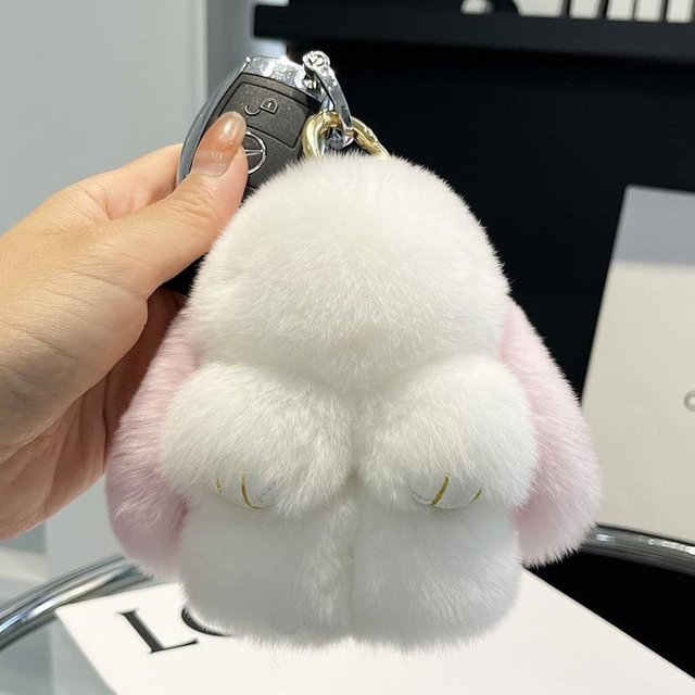 Schlüsselanhänger Rex-Kaninchenfell, Hase, 10 cm, white, Unisex - Bild 1