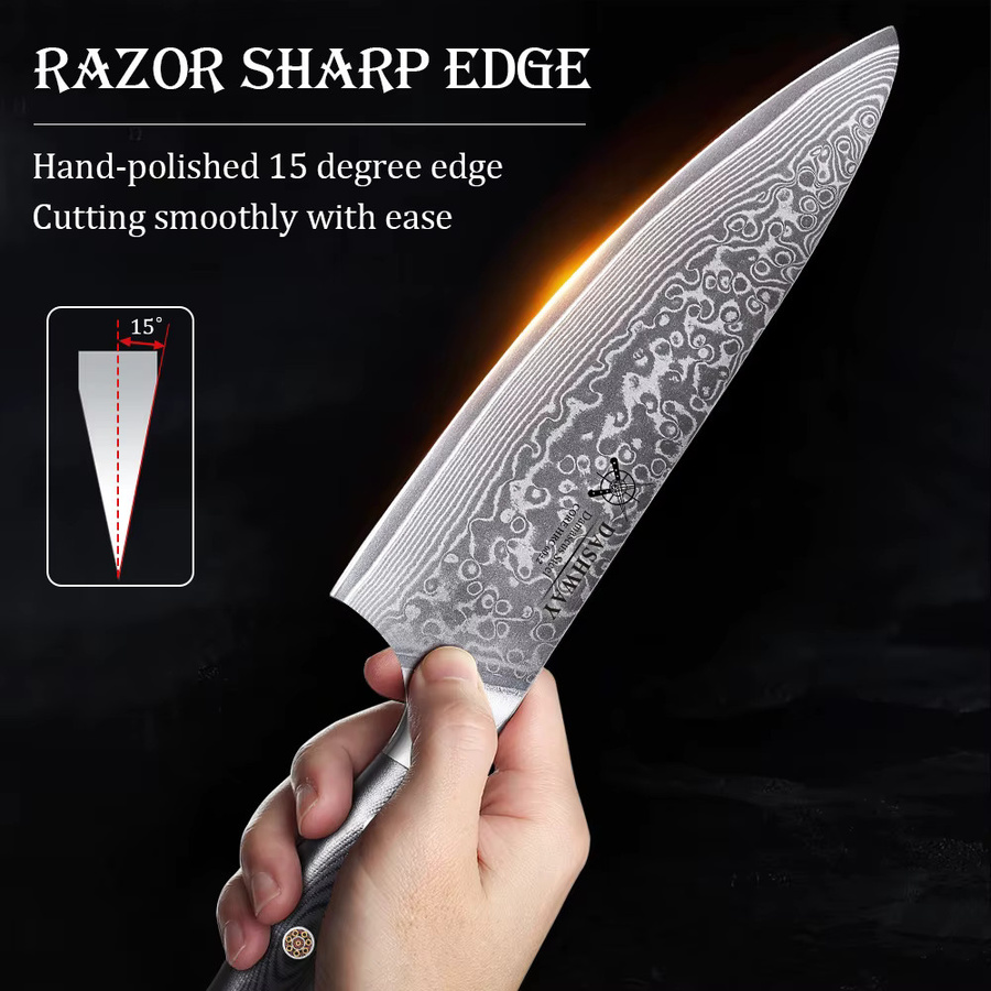 DASHWAY 2er-Set professionelle japanische Küchenmesser aus 67-lagigem Damaststahl, Bunka und Kiritsuke, Farbe: Silber - Bild 6