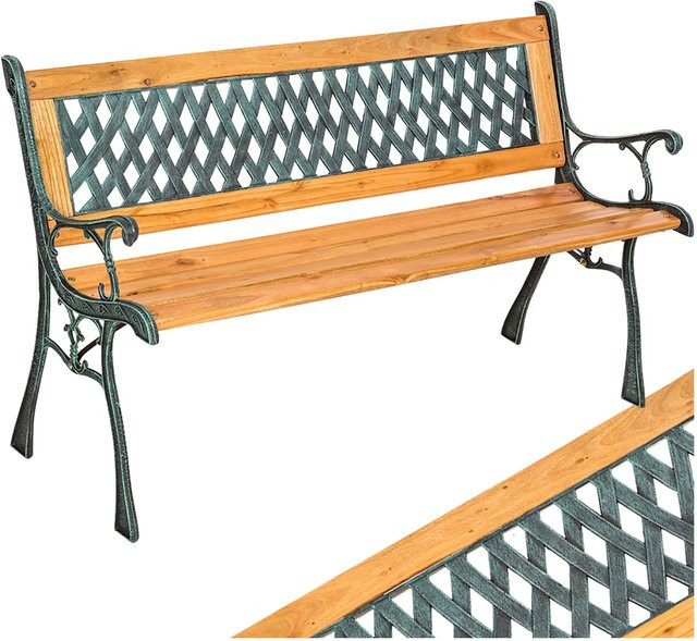 tectake Gartenbank Tamara 2-Sitzer aus Holz und Gusseisen in Braun, B/T/H: 128 x 51 x 73 cm - Bild 1