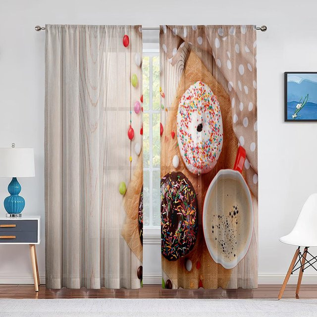 Transparenter Voile Vorhang mit Cupcakes und Happy Birthday Motiv, Super Six Tüll-Vorhang für Party und Wohnzimmer, B: 100 cm, H: 250 cm - Bild 1