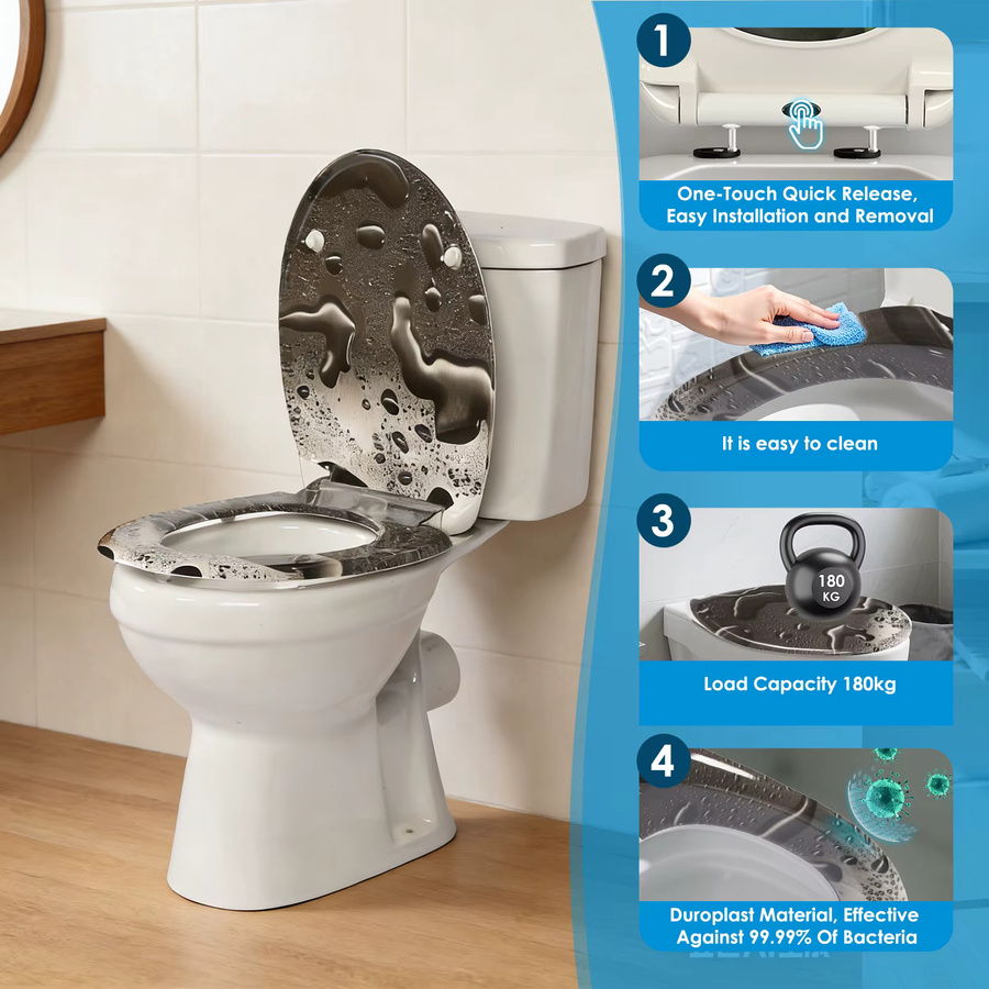 SAINOS Toilettensitz aus Kunststoff mit Soft-Close-Absenkmechanismus und Quick-Release-Schnellverschluss, oval - Bild 2
