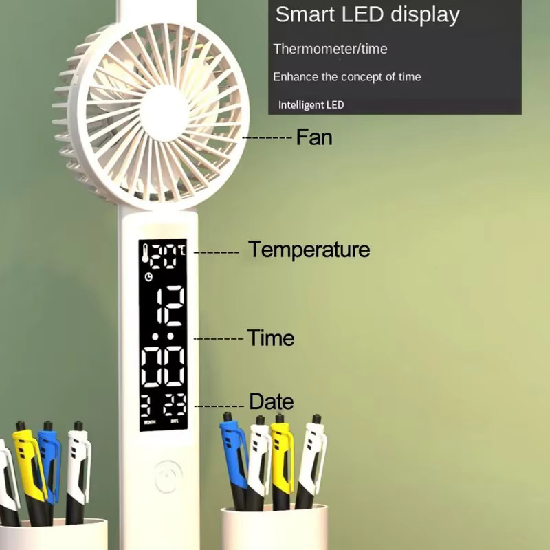 Wiederaufladbare LED-Tischlampe von lyfs in Weiß mit Ventilator, Uhrendisplay und Touch-Bedienung - Bild 2
