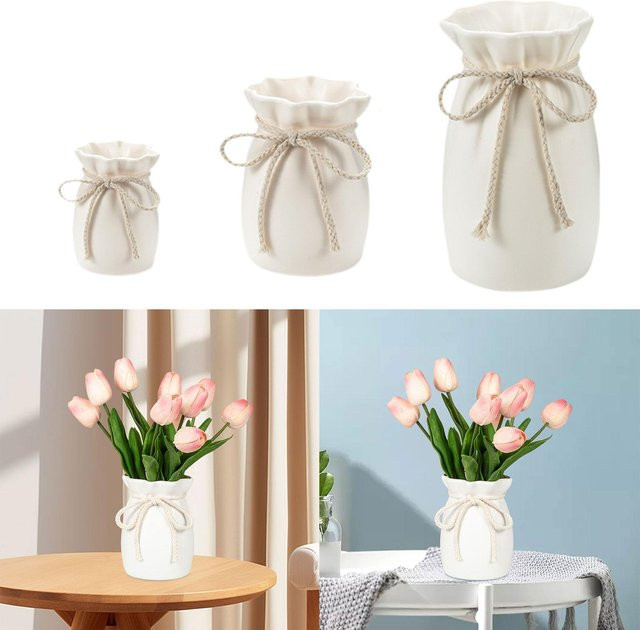 Moderne Kesoto Blumenvase aus Keramik in Weiß, rund und minimalistisch, Höhe: 13,5 cm, Durchmesser: 9,5 cm - Bild 1