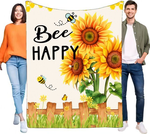 Bee HAPPY Dekorative Decke mit Sonnenblumen-Design für Couch oder Bett - Bild 1