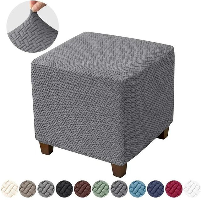 Yiran Furniture Jacquard-Hockerabdeckung aus Samt und Elasthan, elastischer Hockerbezug in Grau - Bild 1
