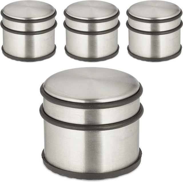 Relaxdays Türstopper 4er Set aus Edelstahl in Silber rutschfest B: 7,5 cm, H: 9 cm - Bild 1