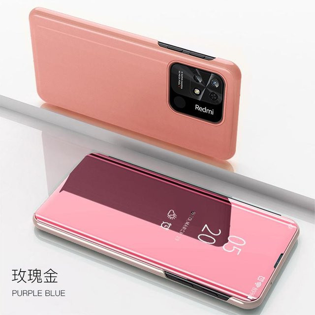 Xiaomi Redmi 10C Handyhülle mit Spiegelansicht und Stoßfestem Bumper in Pink - Bild 1