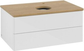 V&B Waschtischunterschrank Antao ohne Frontstruktur in Eiche Honig und Weiß Lack, B/T/H: 80 x 50 x 36 cm - Bild 1
