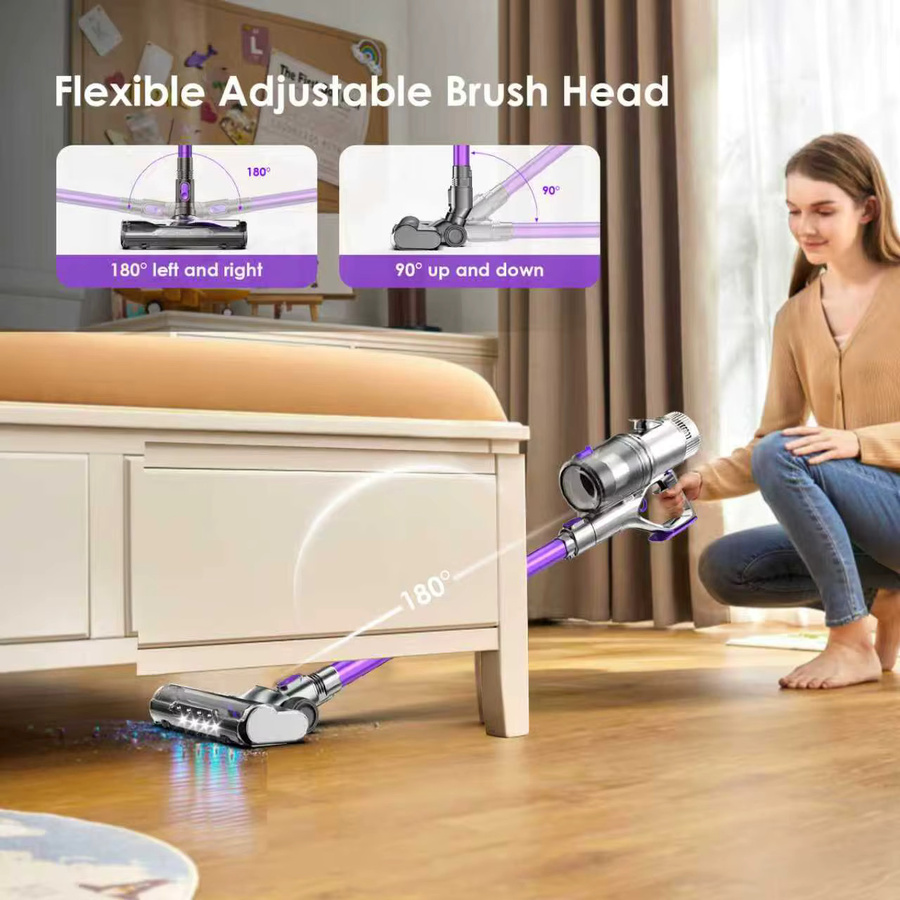 Fixtfixer Kabelloser Stabstaubsauger in Purple und Multicolour mit 500W, 60 Min. Laufzeit, Anti-Verwicklungs-Bürstenkopf, LED-Display, HEPA-Filtern und Wandladestation - Bild 5