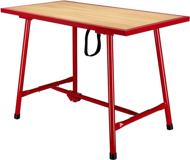 Wiltec Klappbare Werkbank aus Stahl und Holz in Braun und Rot, B/T/H: 120 x 62,5 x 83 cm, Tragkraft 300 kg - Bild 1