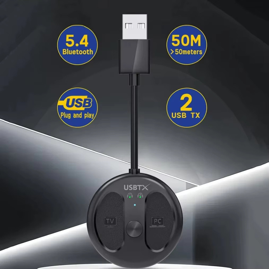 VIKEFON USB Bluetooth 5.4 Audio Sender Schwarz – Kabelloser Stereo-Musikadapter für TV und PC zur Verbindung von 2 Kopfhörern - Bild 2