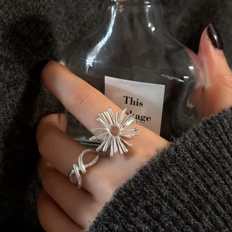 XIYANIKE Fingerringe, Blumen-Hohl-Feuerwerk, Silber, Damen - Bild 2