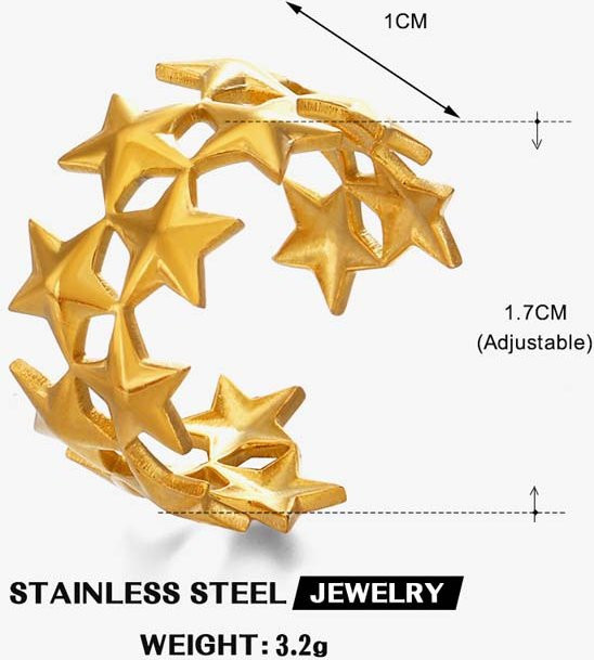 Offene Ringe Edelstahl, Gold, Stern Kreuz, Vintage, Unisex - Bild 1