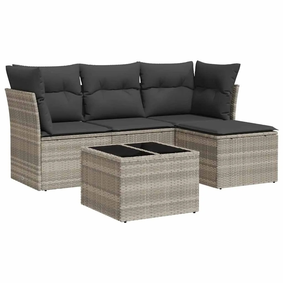 vidaXL 5-teilige Garten-Sofagarnitur aus Poly-Rattan mit Kissen in Hellgrau - Bild 2