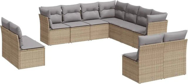 vidaXL 11-teilige Garten-Sofagarnitur in U-Form aus Polyrattan mit Kissen in Beige-Grau - Bild 1