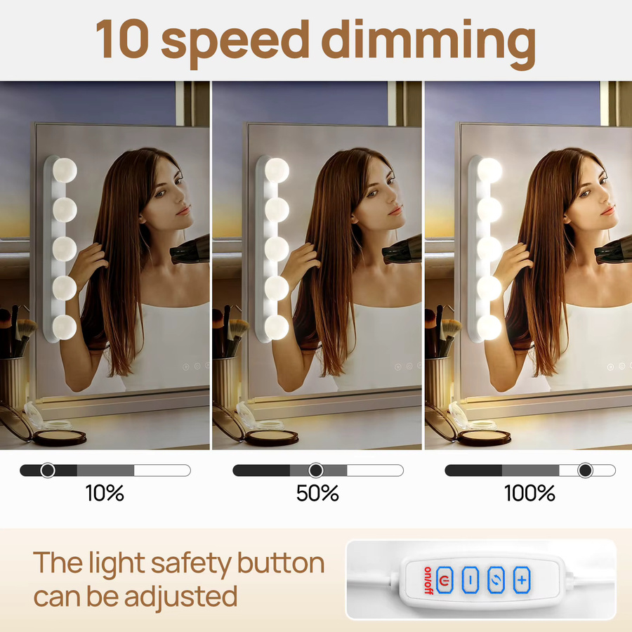 IEEYEEY Kosmetikspiegel mit 5 dimmbaren LED-Leuchten, USB-Anschluss, Weiß - Bild 2