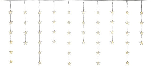 LED-Lichtervorhang mit Sternen, 64 LEDs, Warmweiß, Transparentes Kabel, 2,5 m Länge - Bild 1