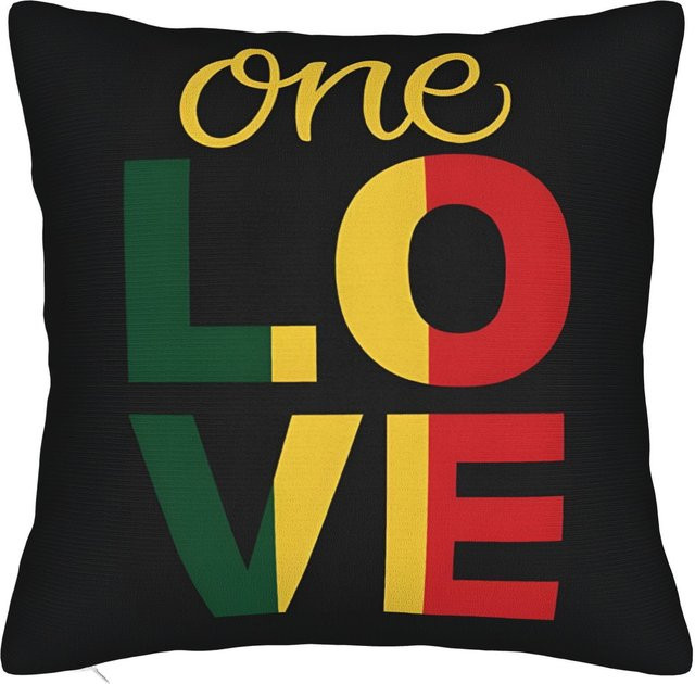 One Love Reggae Kissenbezug aus Polyester mit doppelseitigem Rasta-Print, B/B/H: 30 x 30 x 0 cm, Multicolour - Bild 1
