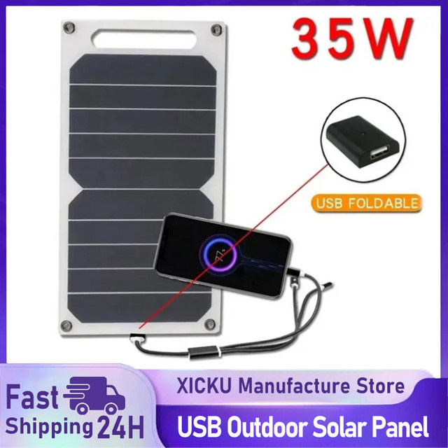 Tragbares Solarpanel von XIKCU mit USB-A und USB-C, wasserdichtes Ladegerät für Camping und Wandern, 5–35 W - Bild 1