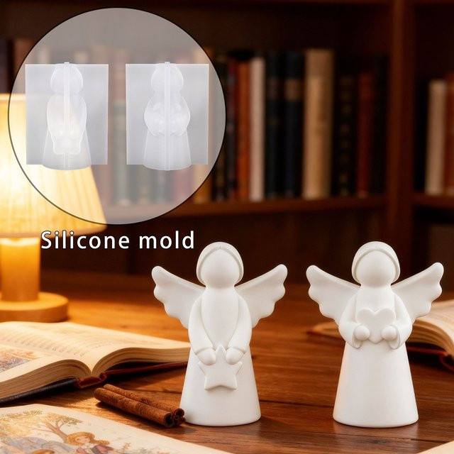 LEQU Silikonform für DIY-Engel-Ornament, Mädchen mit Herz in Weiß, ideal für Gips und Harz - Bild 1