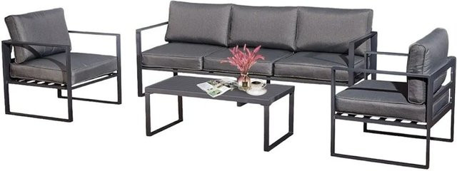 Jet-Line Gartenmöbel Lounge-Set Kreta II anthrazit 4-teilig mit Aluminiumrahmen und Polsterkissen - Bild 1