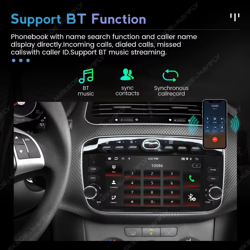MEKEDE Android 15 Autoradio mit IPS-Bildschirm und Carplay für Fiat Linea Punto EVO 2012-2015, Intelligentes Multimedia-Autoaudiosystem, Schwarz - Bild 3