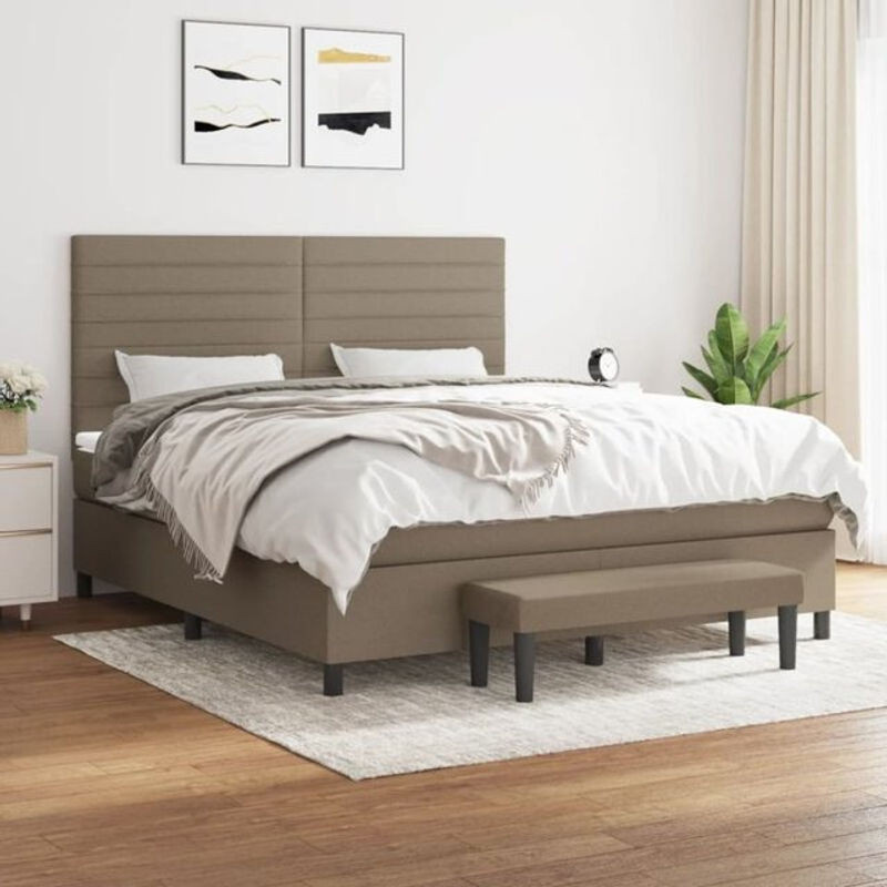 Vidaxl Boxspringbett mit Matratze in Taupe meliert aus Stoff, Modernes Polsterbett, B/T/H: 160 x 200 x 118 cm - Bild 1