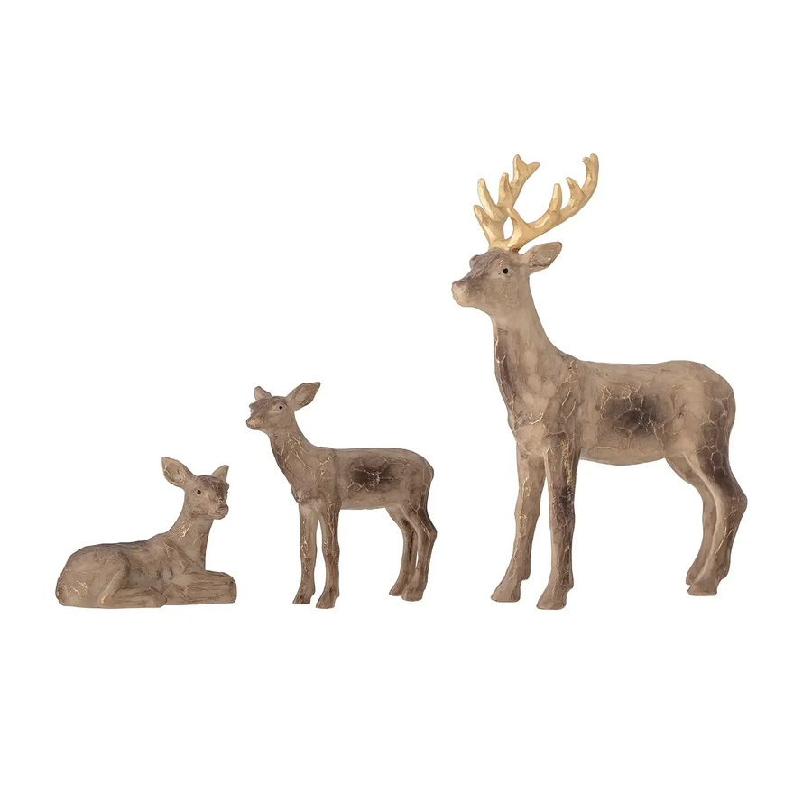 Bloomingville Set Tuan braunes Rentier aus Polyresin im skandinavischen Design für Weihnachten, 3er Set - Bild 1