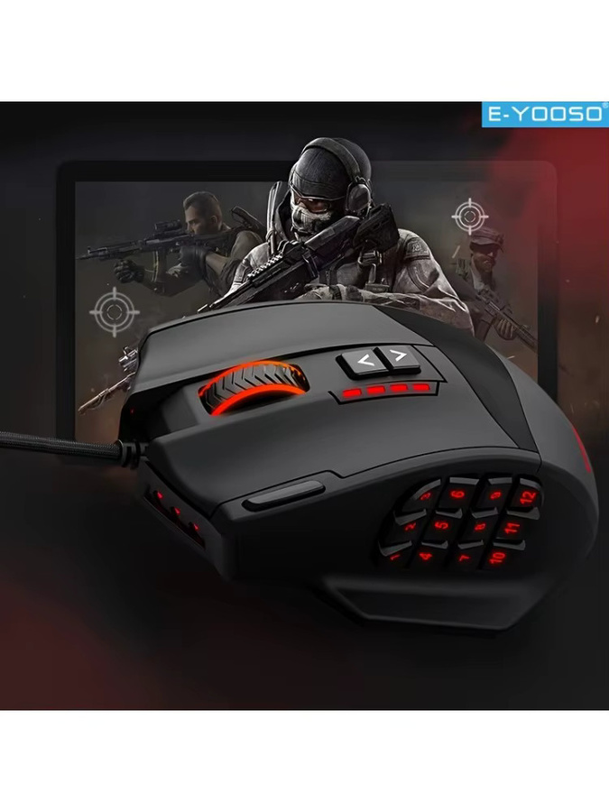 E-YOOSO RGB-Gaming-Maus mit Kabel in Schwarz, ergonomische Maus mit 16400 DPI und Makrobearbeitung für PC und Laptop - Bild 2
