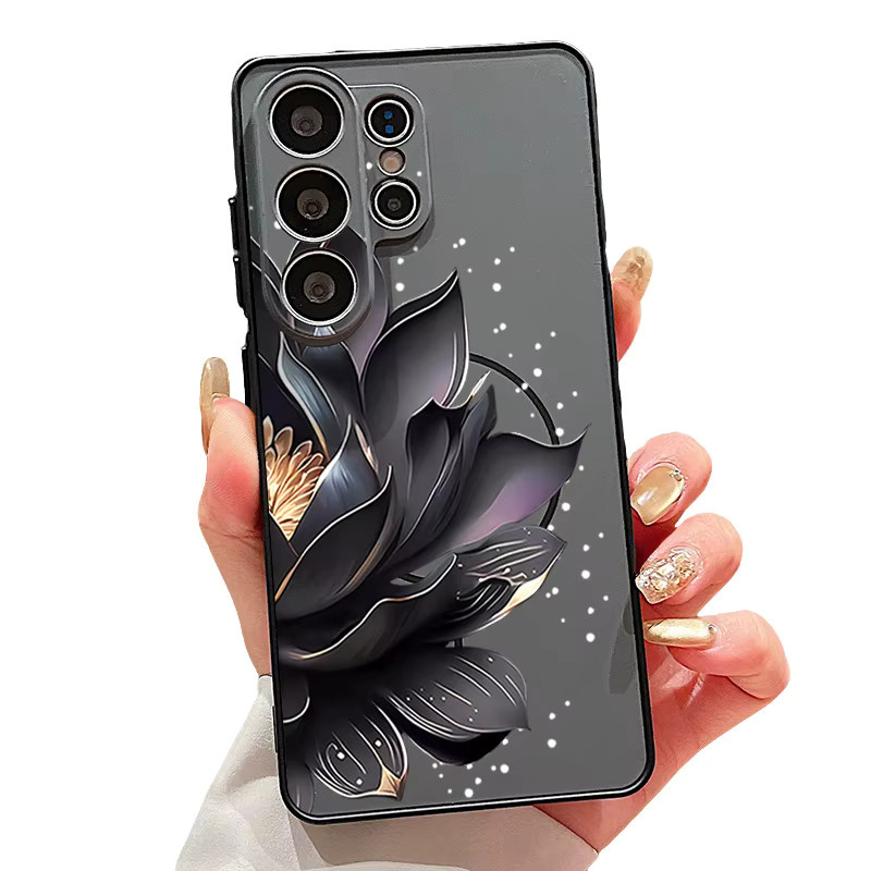 Magnetische Handyhülle mit rosa Blumenmuster für Samsung Galaxy S26 S25 S24 S23 Ultra FE A55 A36 A16 Hartschalen-Cover in Pink und Orange - Bild 5