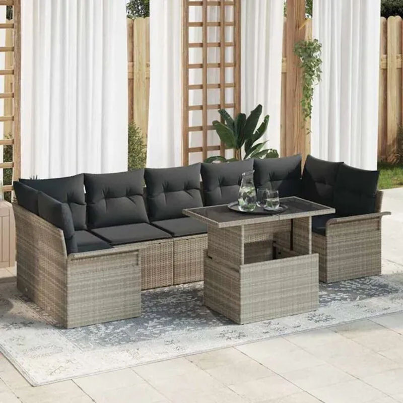 Vidaxl Garten-Sofa-Set aus Poly-Rattan mit 8-teiligem Kissen-Set in Hellgrau - Bild 1