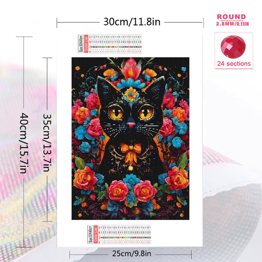 Evershine Diamantmalerei Katze mit Blumen als 5D DIY Kunst Mosaik Set in Multicolour, Breite: 30 cm, Höhe: 30 cm - Bild 2
