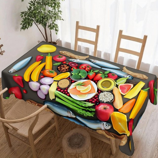 Wasserdichte und wiederverwendbare rechteckige Tischdecke mit Obst- und Gemüse-Motiv von JINGYUE Pet, Mehrfarbig, B/T: 140 x 200 cm - Bild 1