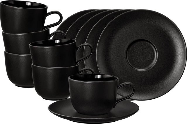 Seltmann Weiden Kaffeetassen mit Untertassen Liberty Velvet Black 260 ml 6er Set - Bild 1