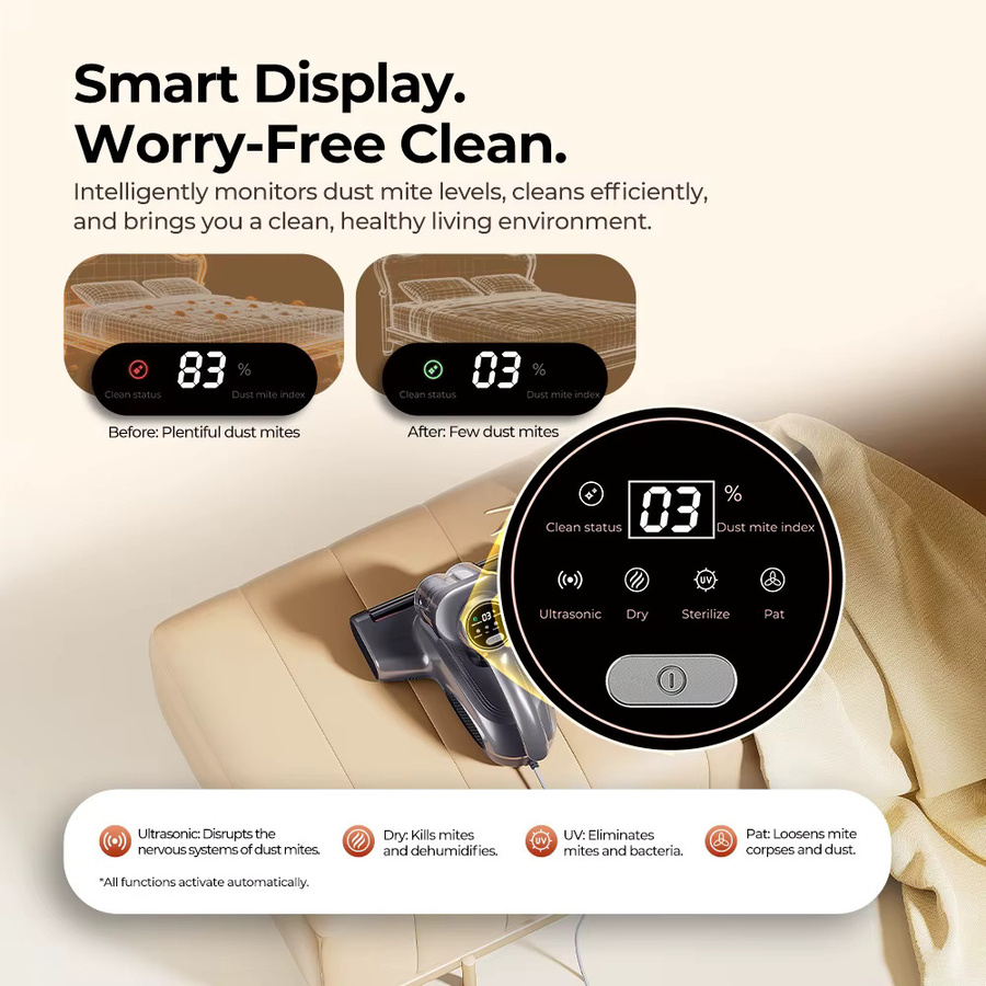 JIGOO J300 Pro Intelligenter Matratzenreiniger mit 550W Motor, 14KPa Saugkraft, UV-Licht, Infrarot-Sterilisation, Ultraschall-Vibration und 60 °C Heißluftreinigung - Bild 4