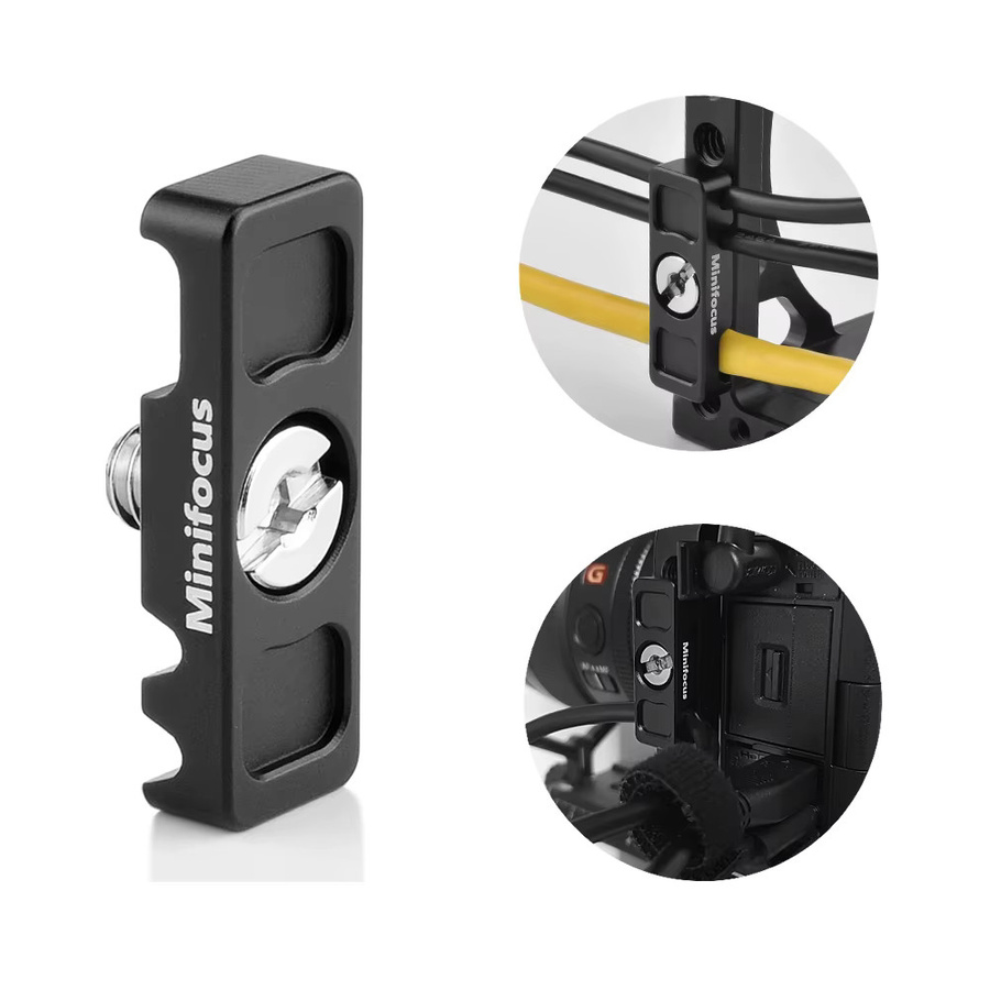 MINIFOCUS Mini-Tether-Clip für DSLR-Kameras in Schwarz als USB-Kabelschutz für Stativ-Schnellwechselplatten - Bild 1