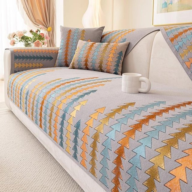 Rutschfestes Chenille-Sofakissen mit geometrischem Muster in Mehrfarbig, 70 x 70 cm - Bild 1