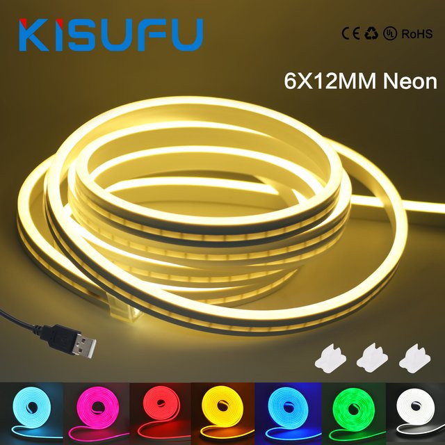 KISUFU USB LED Neon-Lichtstreifen aus Silikon, Wasserdicht, Blau, Rosa und Weiß, 120 LEDs/m, 5 m Länge - Bild 1