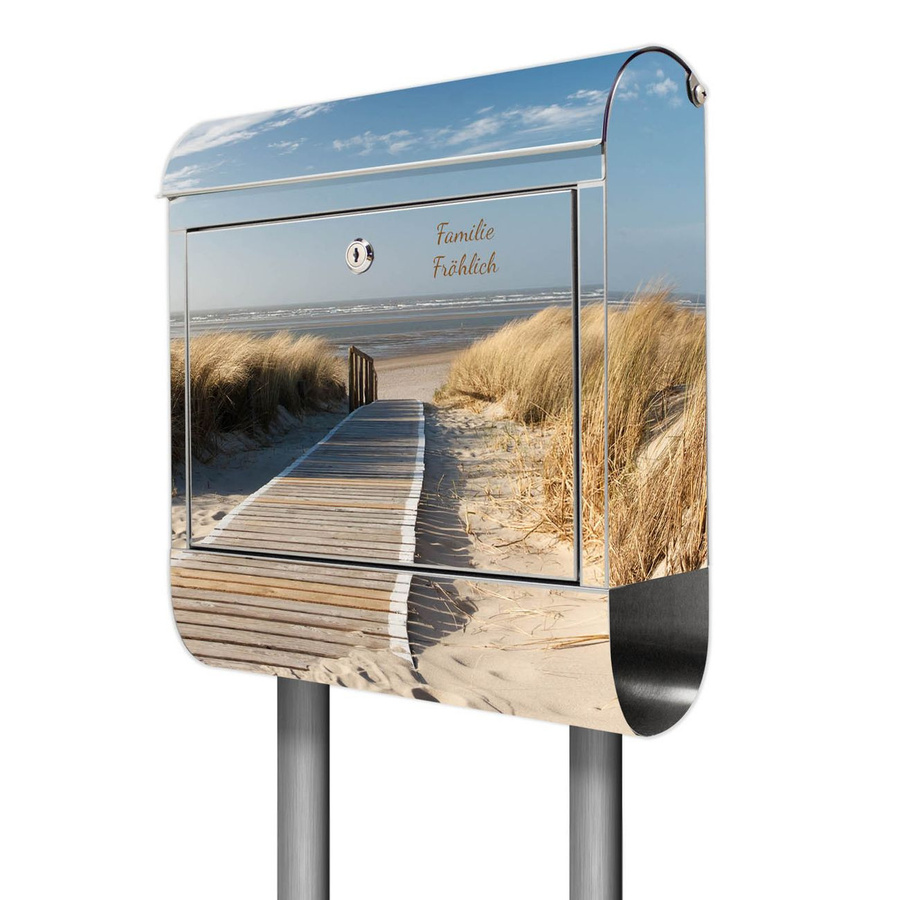 banjado Edelstahl Briefkasten mit Standfuß und Zeitungsfach Motiv Dünen, Farbe Multicolor, B/T/H: 38 x 14 x 161,5 cm - Bild 1