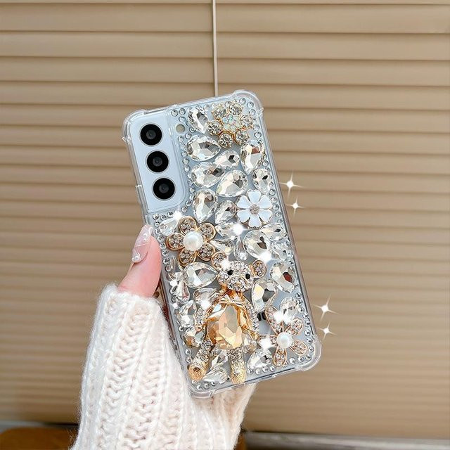 Luxus Bling Strass Handyhülle für Samsung Galaxy S23 S22 S21 S20 A54 A34 A14 A13 A53 A33 A23 A32 A42 A52 A72 A22 A51 A12 A10 M10 in Gold und Transparent mit Diamant-Optik - Bild 1