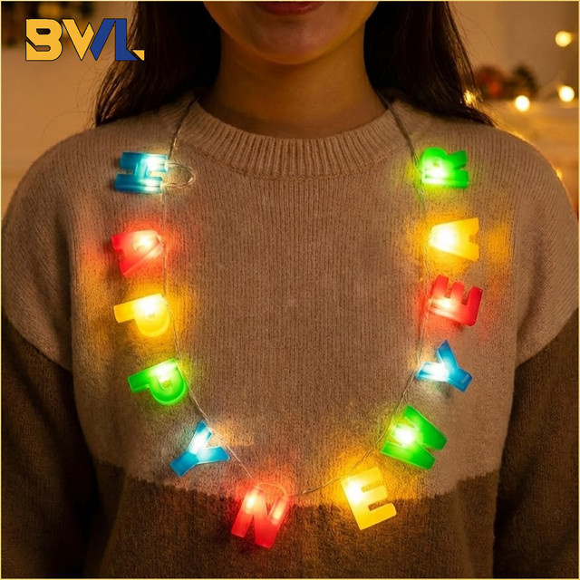 Bunte LED Buchstaben-Halskette als Party-Deko und Foto-Requisite für Silvester und Festivals, Multicolor - Bild 1