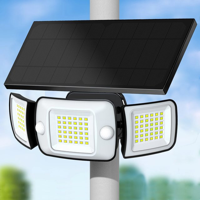 Intelamp Outdoor-Solarleuchte mit 6000mAh Akku, großem Solarpanel, 3 Modi und zwei 180° Bewegungssensoren, wasserdichte Gartenleuchte für Wand, Hof und Garage in Weiß - Bild 1