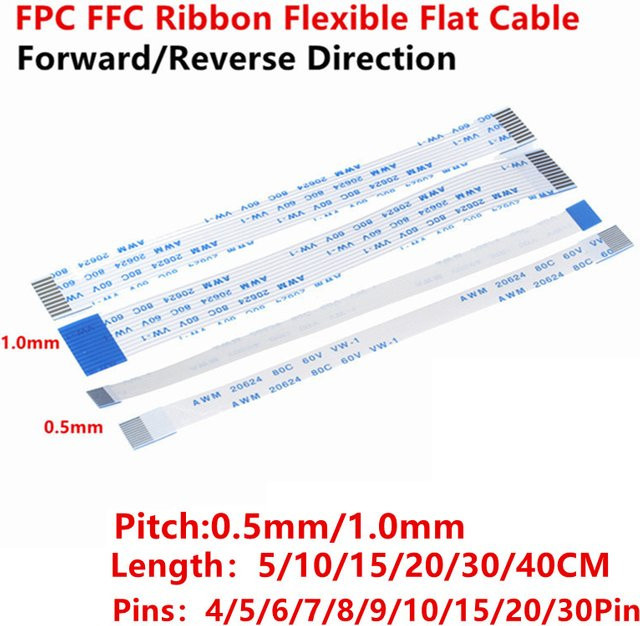 10 Stück Flaches flexibles FFC FPC Kabel AWM 20624, 0,5mm und 1mm Pitch, Weiß - Bild 1