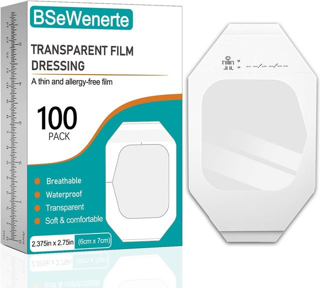 100 Stück transparente selbstklebende Film-Dressing Patches, wasserdichte klare Bandagen für Tattoo-Nachsorge und Verband, Breite: 6 cm, Höhe: 7 cm - Bild 1