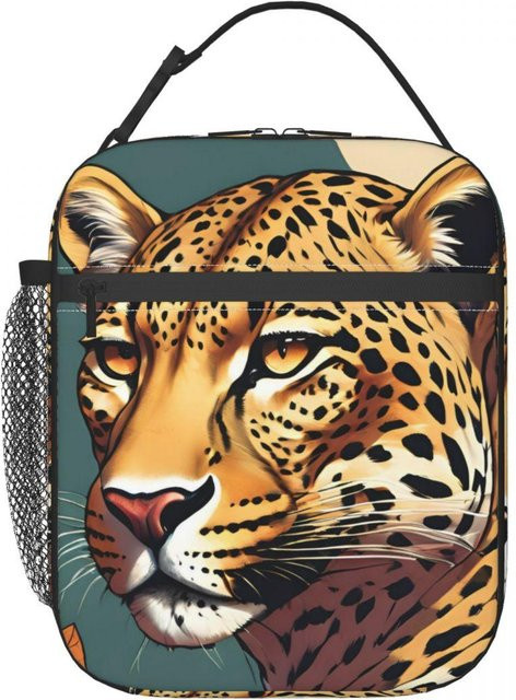 Fancy Style Studio Thermische Isoliertasche mit Leopard-Print für Frauen und Kinder, auslaufsicher, beige - Bild 1