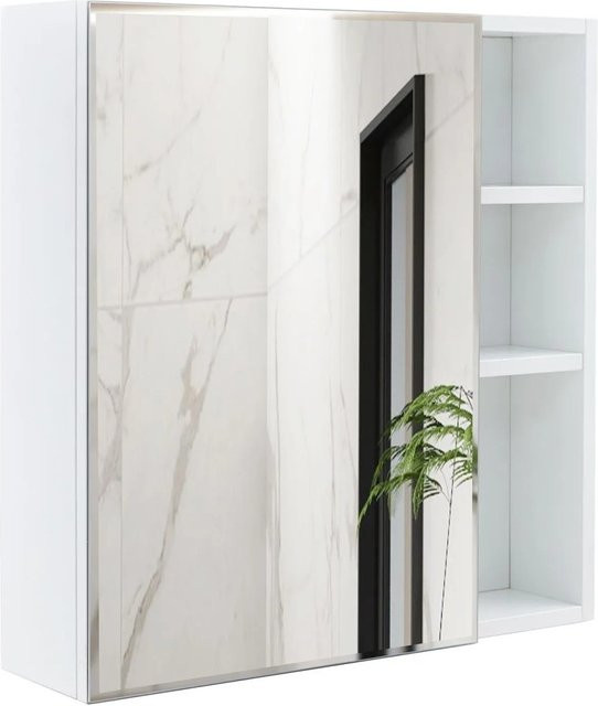 PXloue Badezimmer Spiegelschrank in Weiß mit Sicherheitsspiegel und HDF, B: 55 cm, T: 13 cm, H: 56 cm - Bild 1